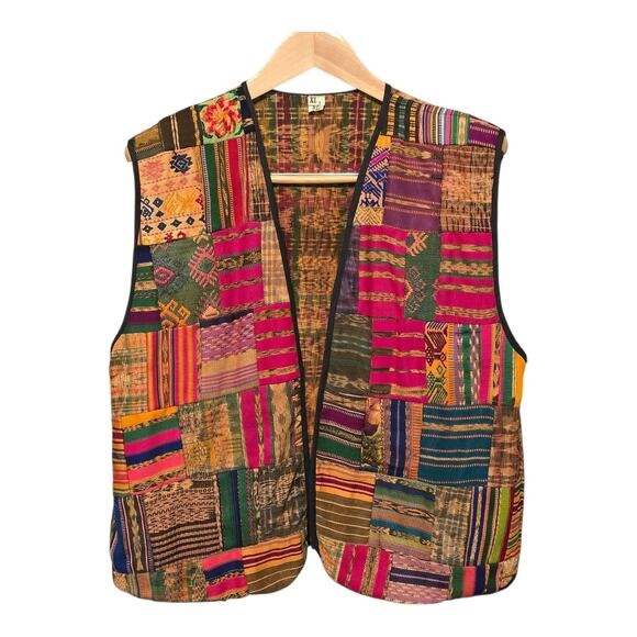 Handmade Patchwork Womens Vest Size XL Multicolor Tapestry Hippie Folk Art Artsy - Picture 1 of 12